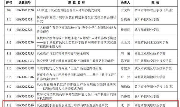 首次申报！湖北中华职教社课题立项，我校成洋老师上榜